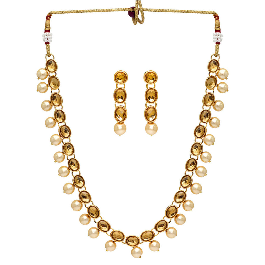 White Color Kundan Necklace With Earrings (KN253GLD)
