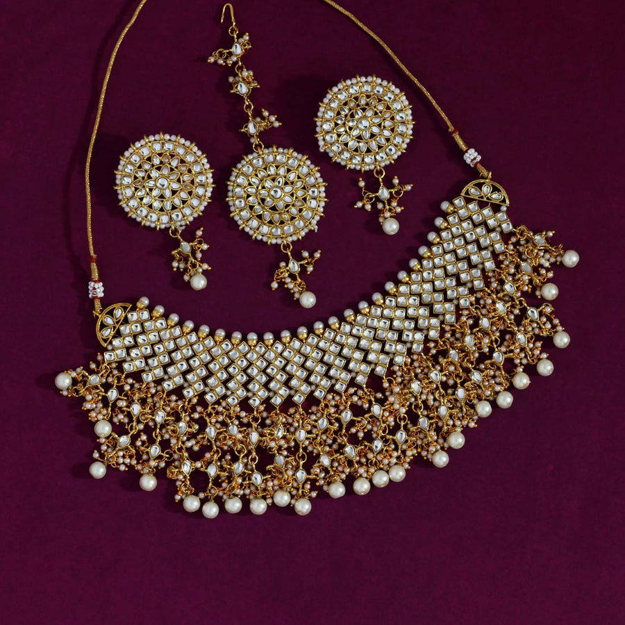 White Color Kundan Necklace Set (KN722WHT)