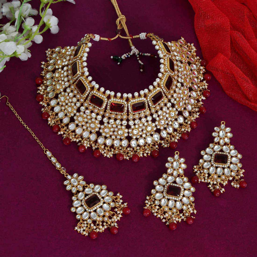 Maroon Color Kundan Necklace Set (KN746MRN)