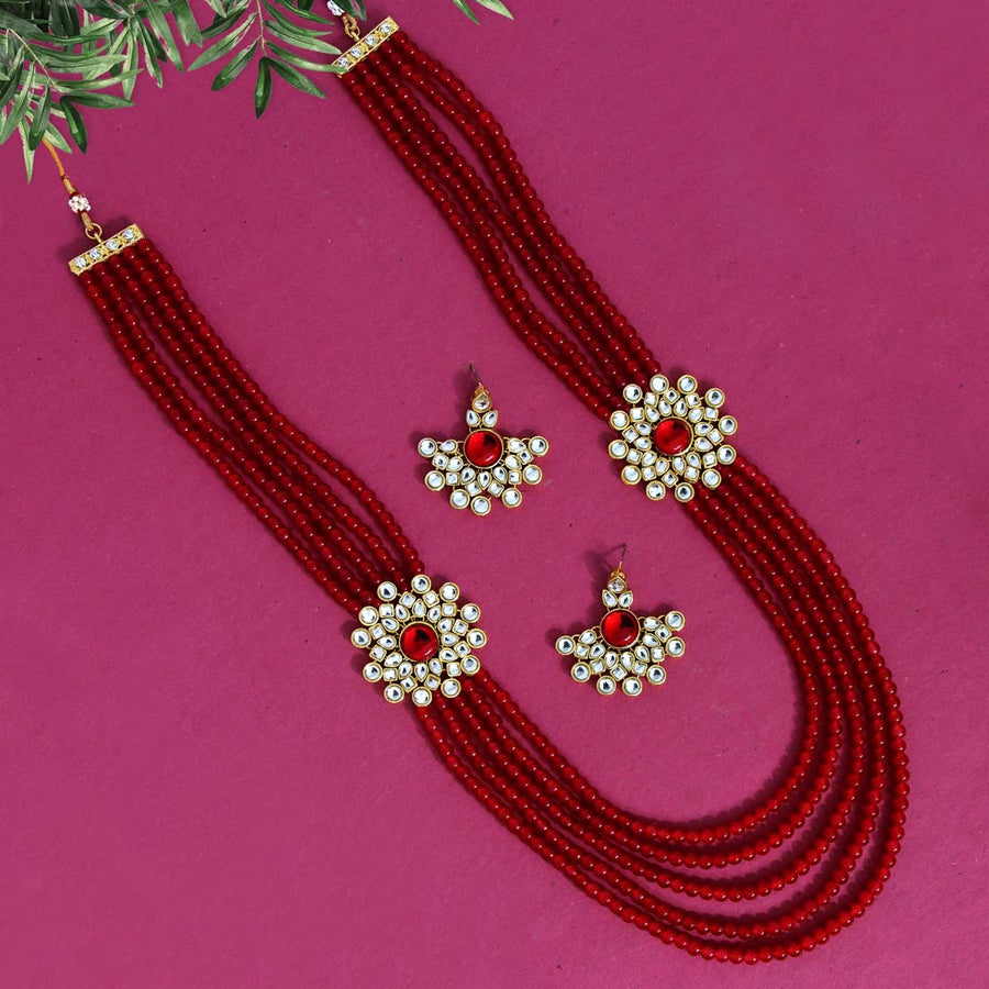 Red Color Kundan Necklace Set (KN789RED)