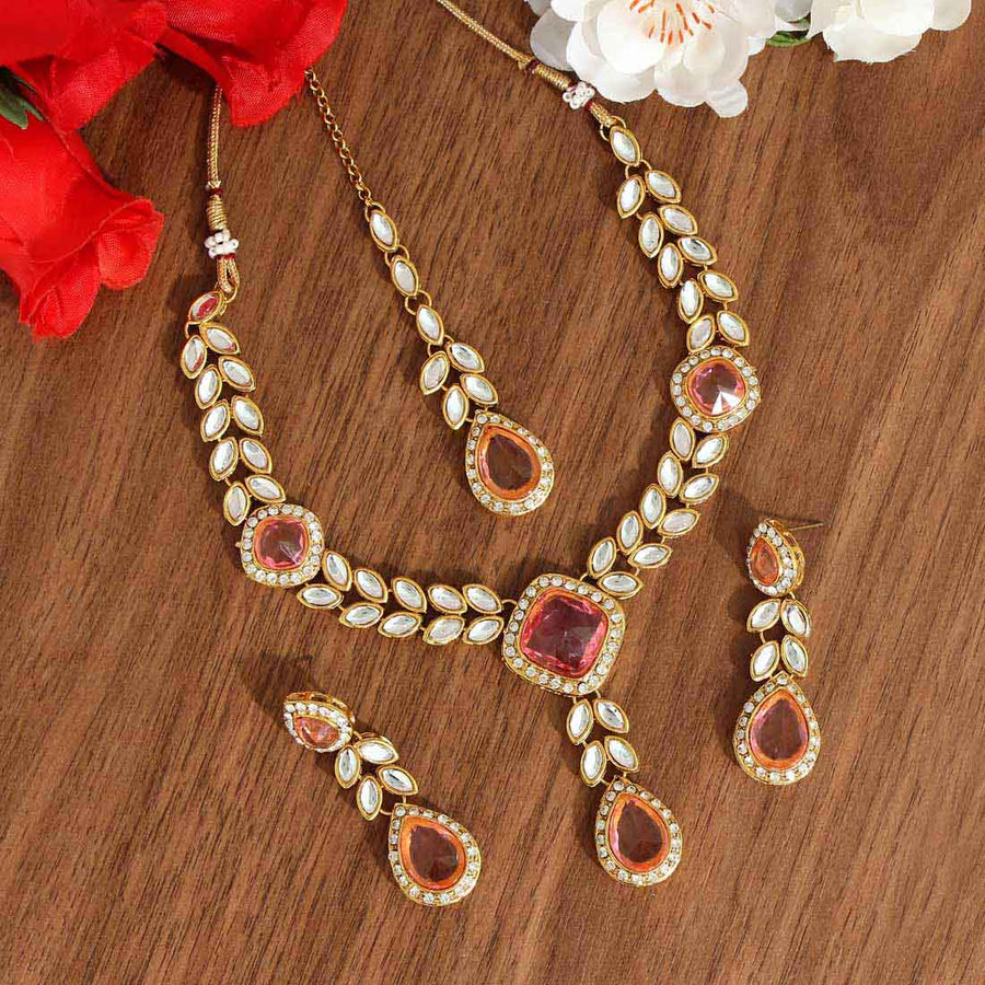 Pink Color Kundan Necklace Set (KN794PNK)