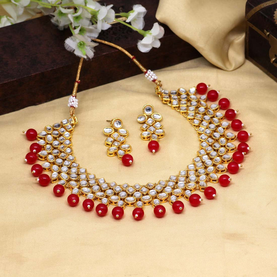 Red Color Kundan Necklace Set (KN797RED)