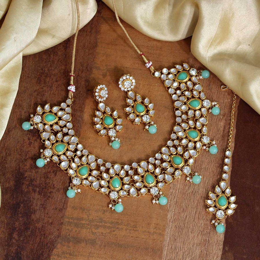 Pista Green Color Kundan Necklace Set (KN811PGRN)
