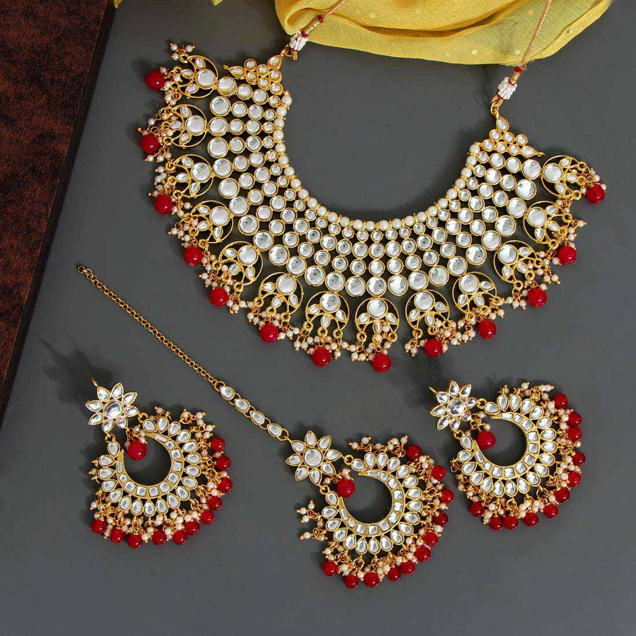 Red Color Kundan Necklace Set (KN829RED)