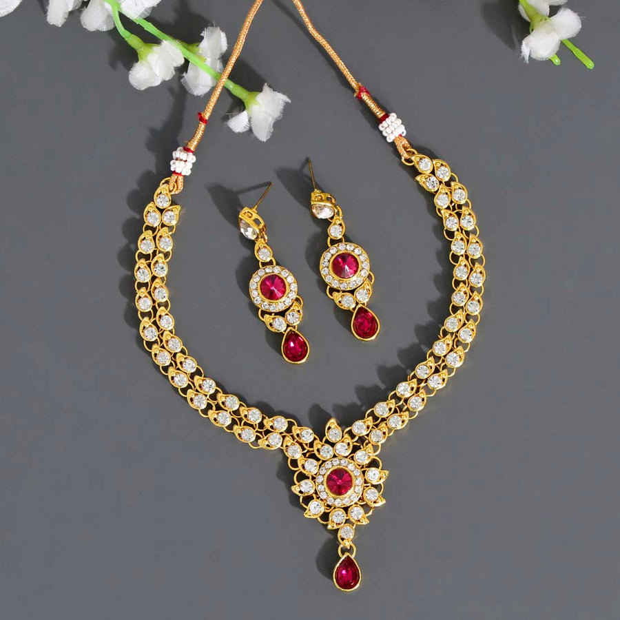 Rani Color Kundan Necklace Set (KN838RNI)
