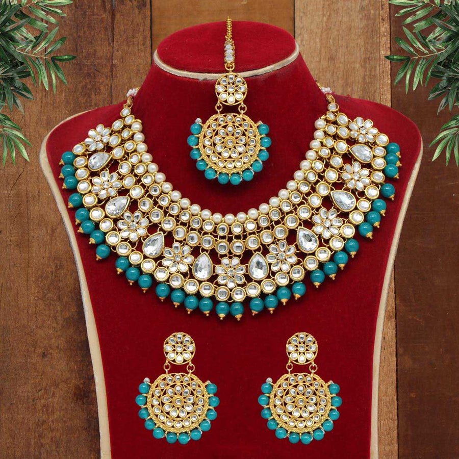 Firozi Color Kundan Necklace Set (KN845FRZ)