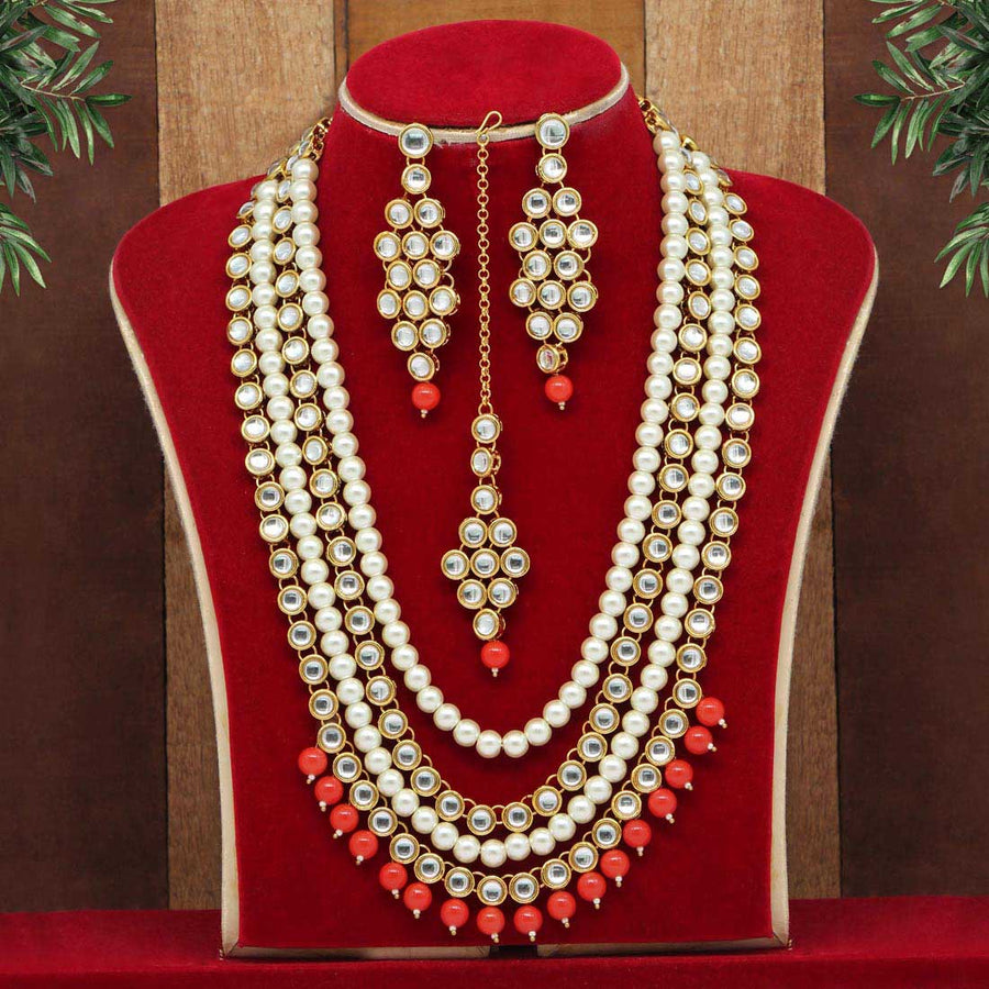 Orange Color Kundan Necklace Set (KN852ORG)