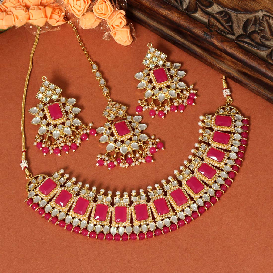 Rani Color Kundan Necklace Set (KN864RNI)