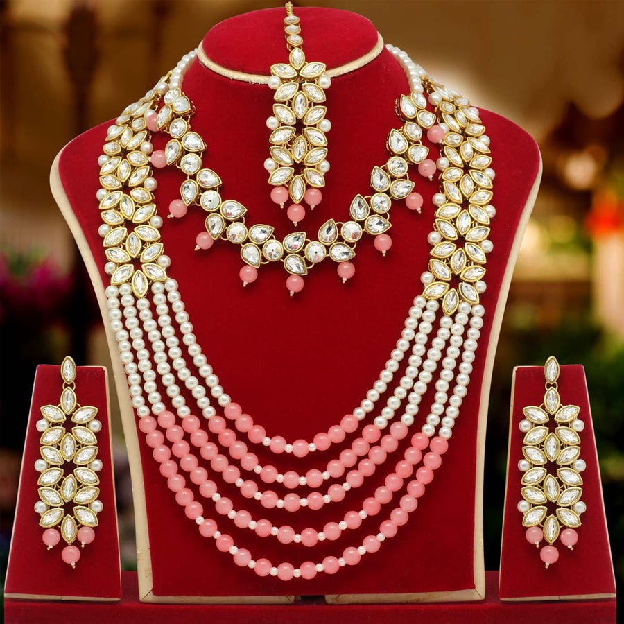 Peach Color Kundan Necklace Set (KN865PCH)