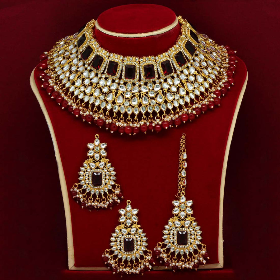 Maroon Color Kundan Choker Necklace Set (KN886MRN)