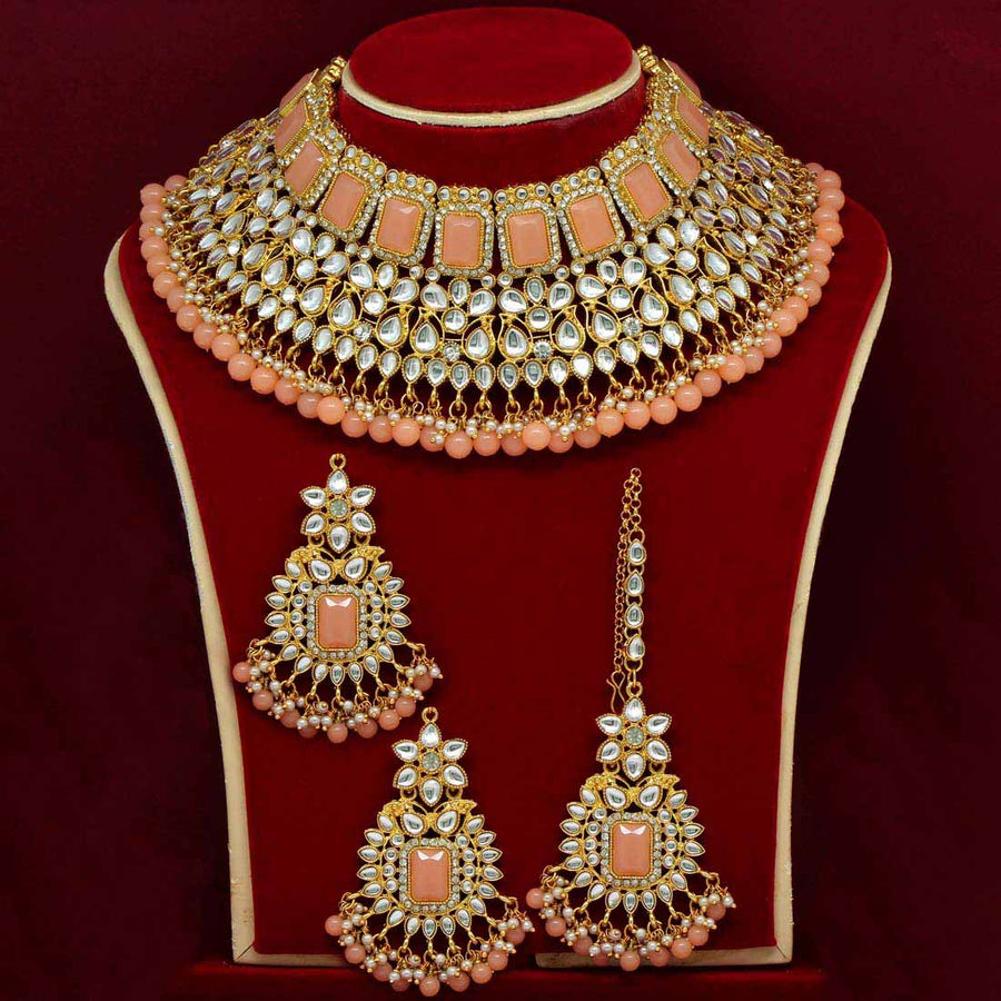 Peach Color Kundan Choker Necklace Set (KN886PCH)