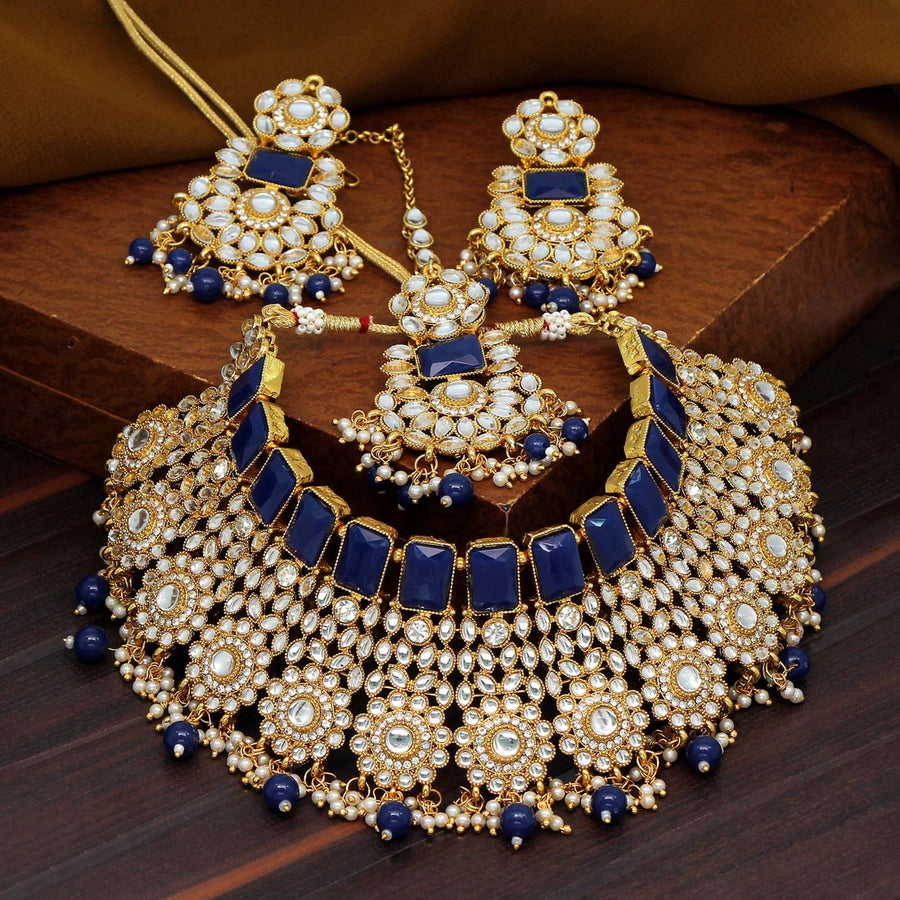 Blue Color Kundan Necklace Set (KN888BLU)