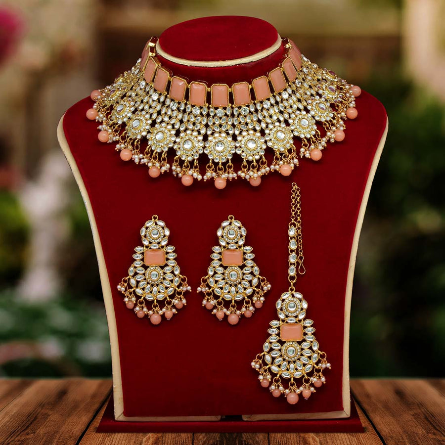 Peach Color Kundan Necklace Set (KN888PCH)