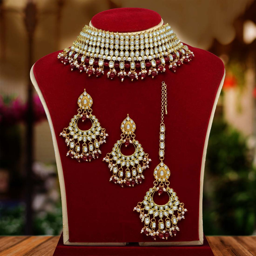 Maroon Color Kundan Choker Necklace Set (KN892MRN)
