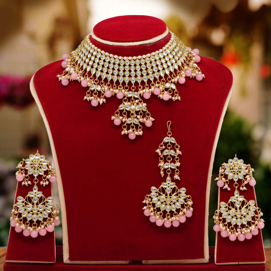 Pink Color Kundan Necklace Set (KN894PNK)