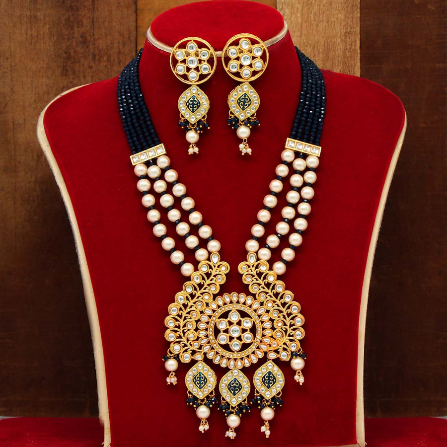 Blue Color Kundan Meena Necklace Set (KN937BLU)
