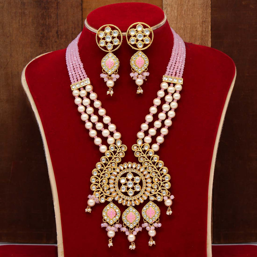 Pink Color Kundan Meena Necklace Set (KN937PNK)