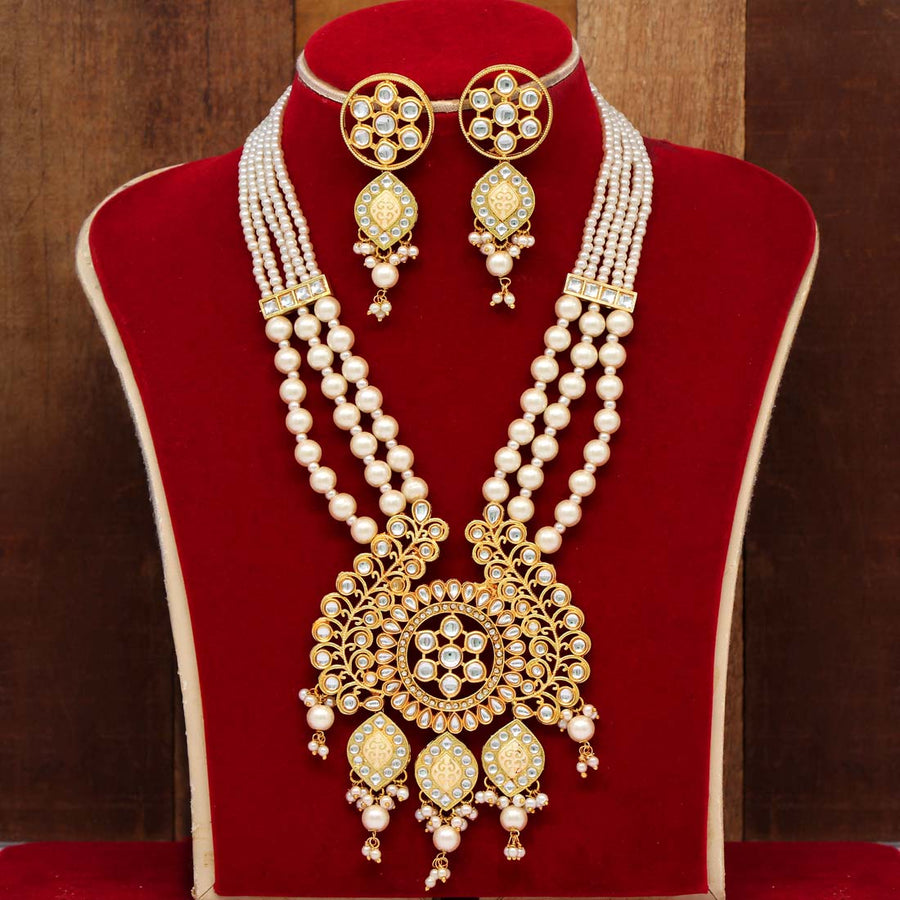 White Color Kundan Meena Necklace Set (KN937WHT)