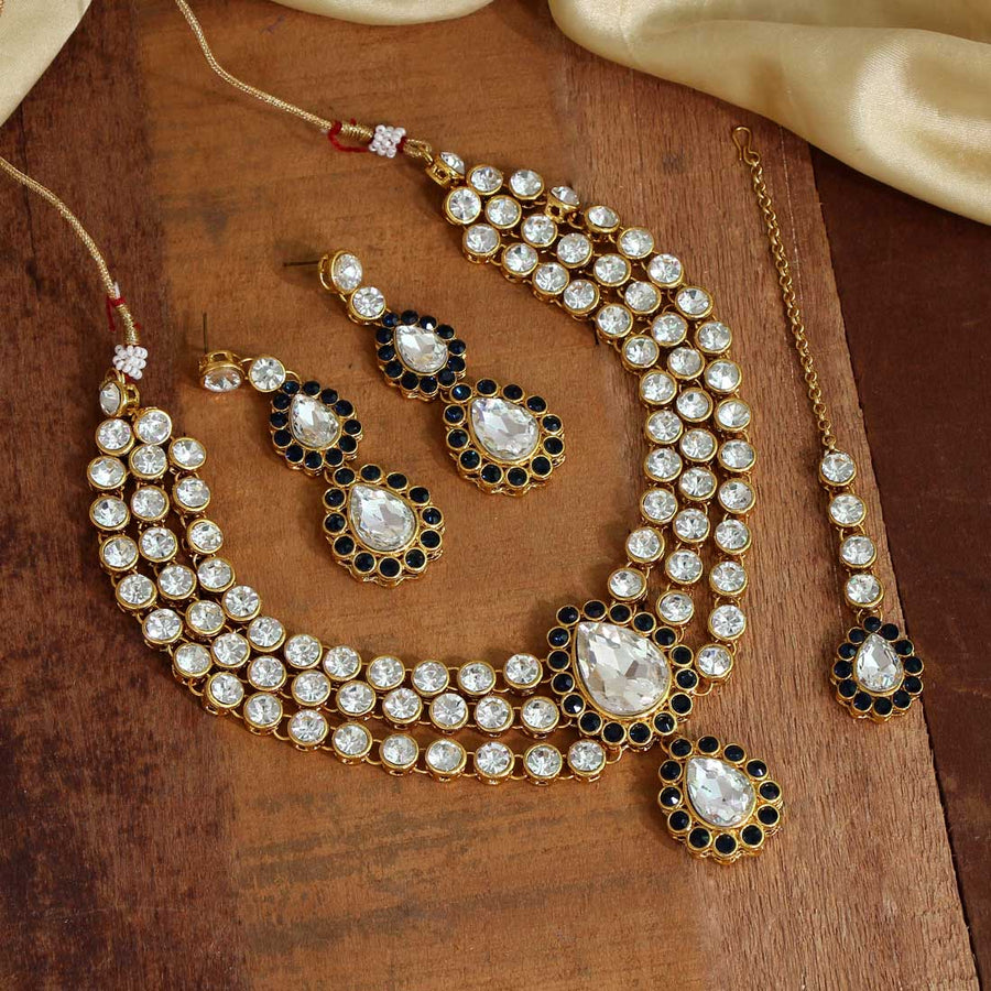 Blue Color Kundan Necklace Set (KN954BLU)