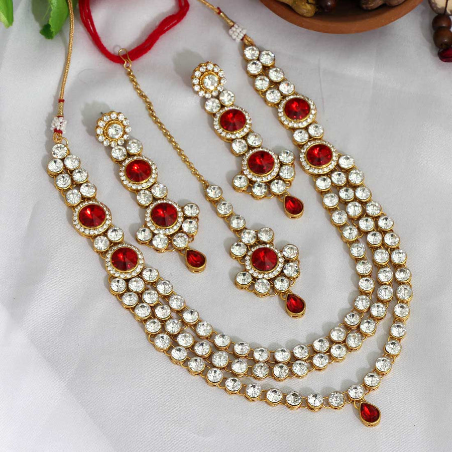 Red Color Kundan Necklace Set (KN958RED)