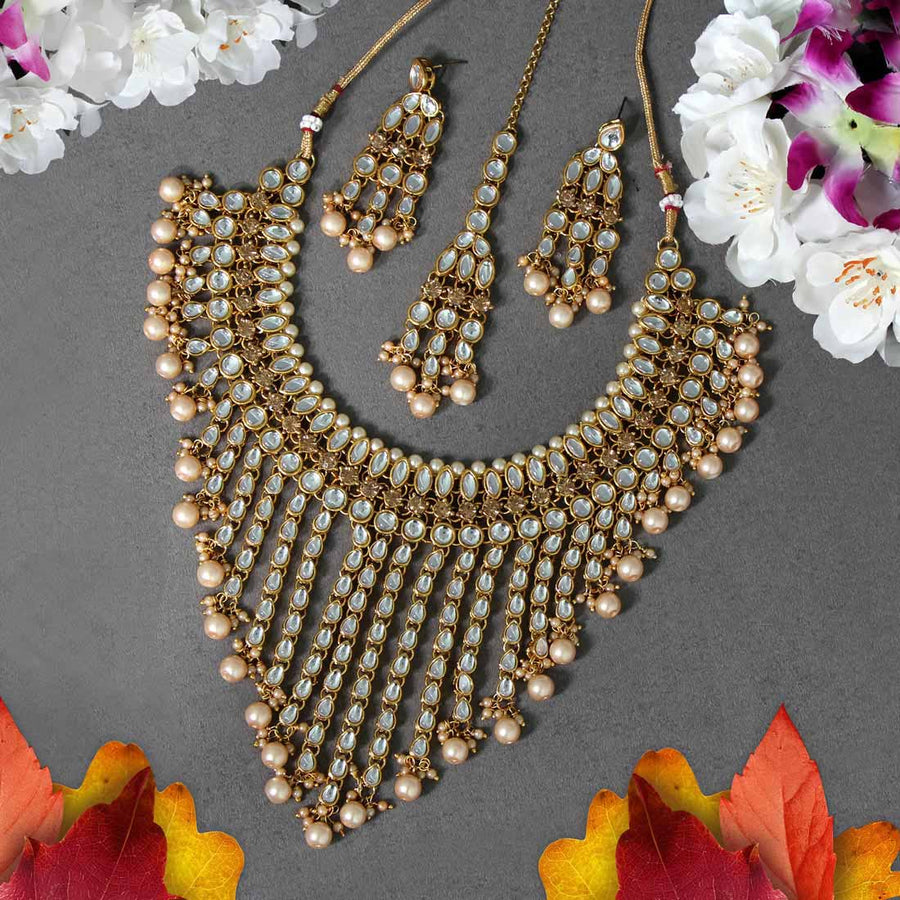 Gold Color Kundan Necklace Set (KN983GLD)