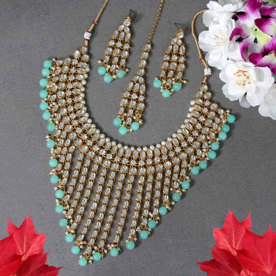 Pista Green Color Kundan Necklace Set (KN983PGRN)