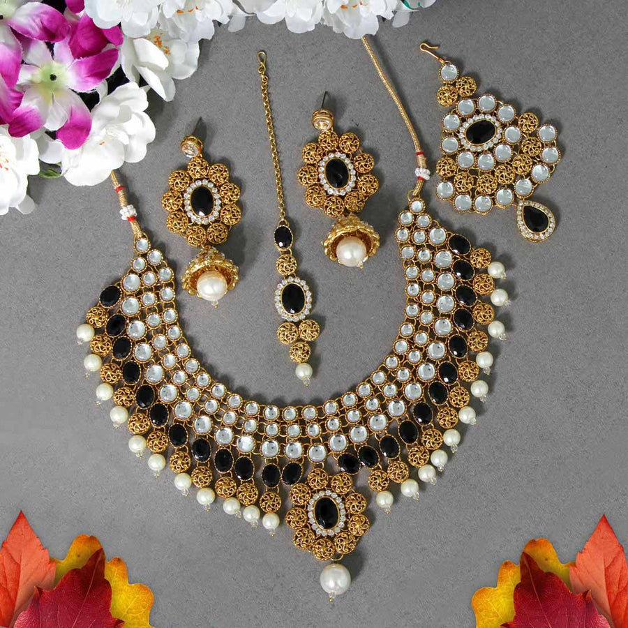 Black Color Kundan Necklace Set (KN986BLK)