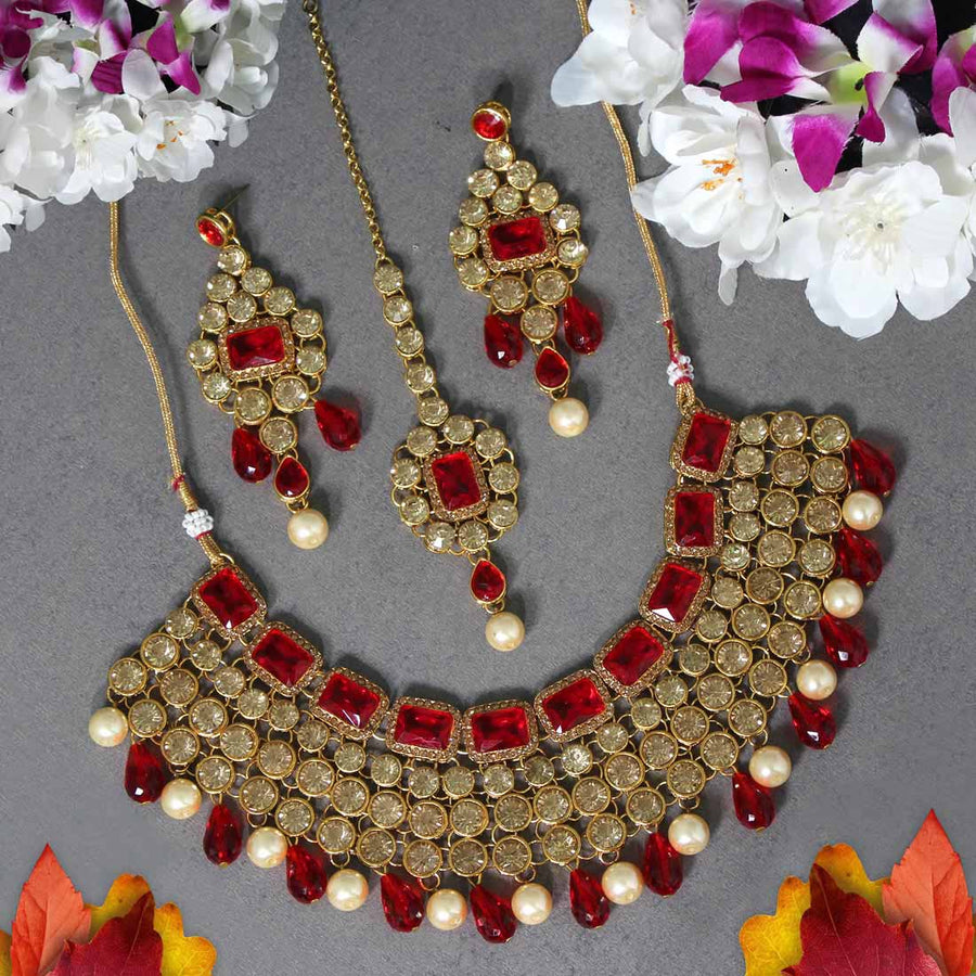 Red & Gold Color Kundan Necklace Set (KN987REDGLD)