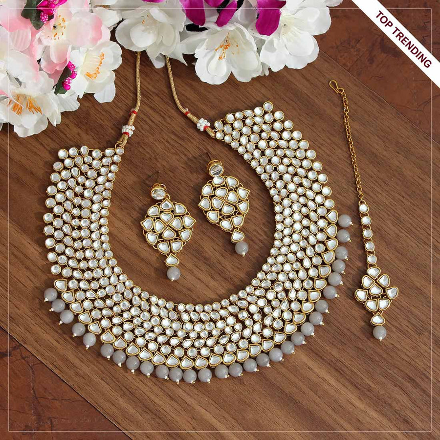 Grey Color Kundan Necklace Set (KN999GRY)