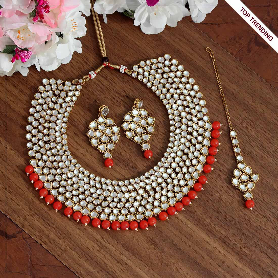 Orange Color Kundan Necklace Set (KN999ORG)