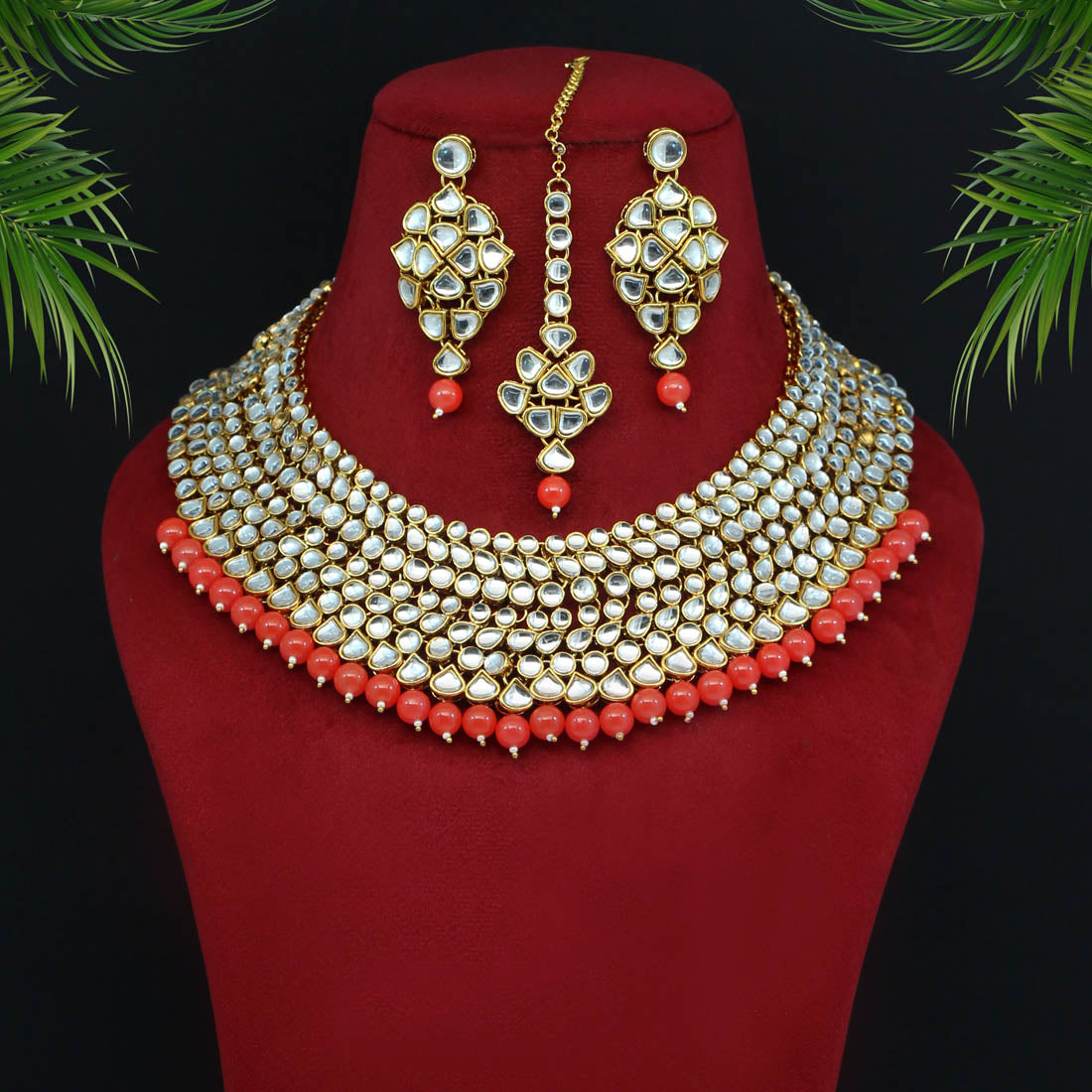 Orange Color Kundan Necklace Set (KN999ORG)