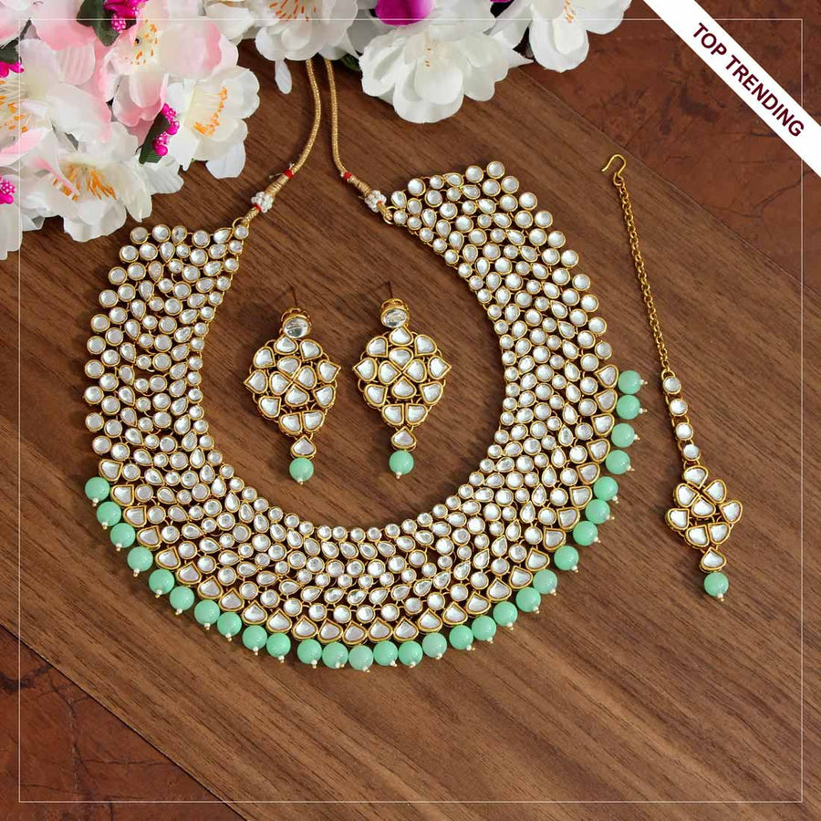 Pista Green Color Kundan Necklace Set (KN999PGRN)