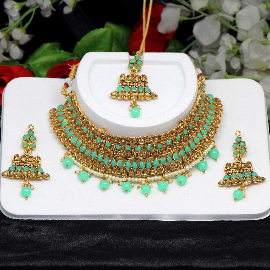 Parrot Green Color Kundan Polki Necklace Set (KPN171PGRN)