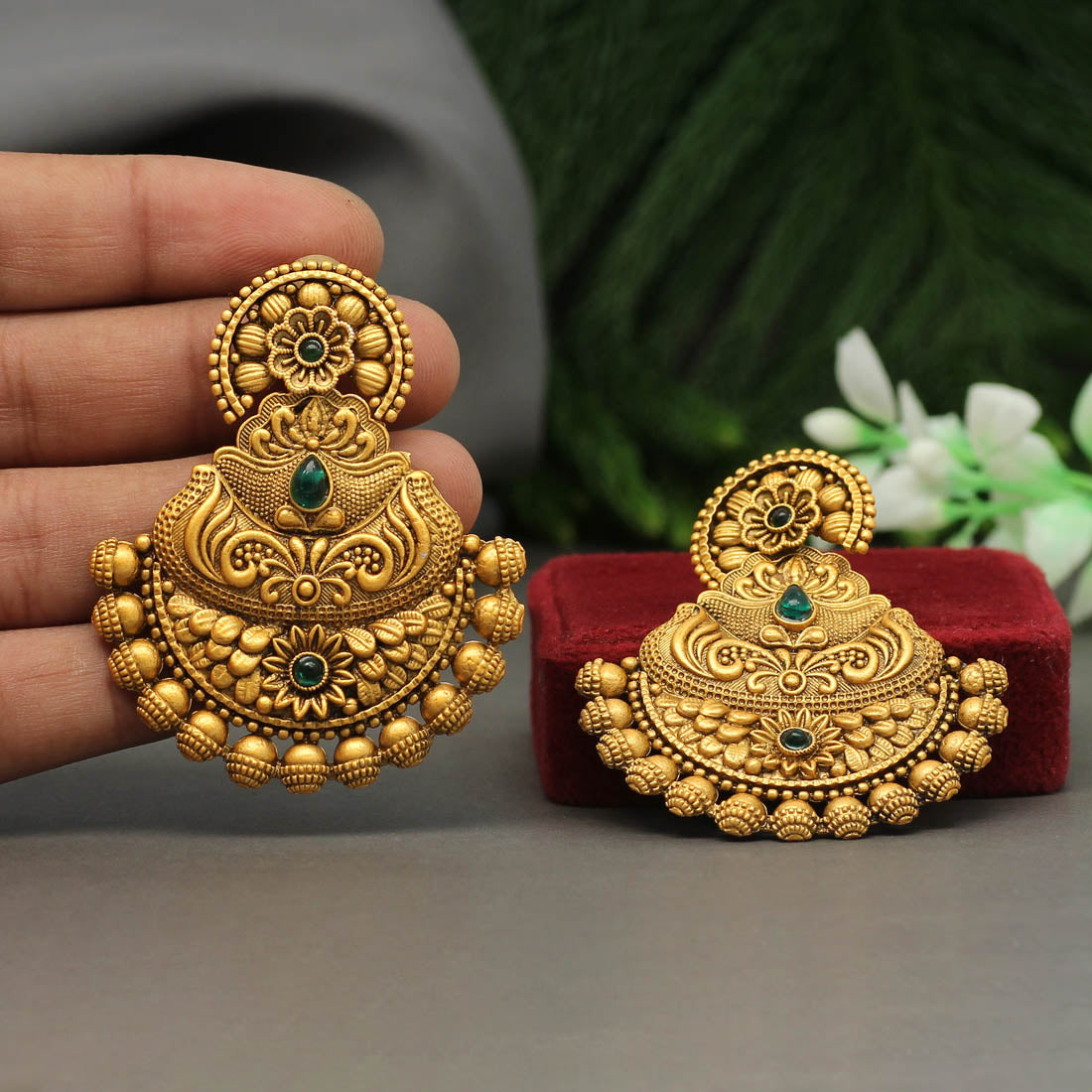 Green Color Matte Gold Earrings (MGE160GRN)