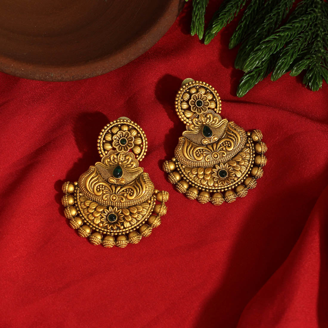 Green Color Matte Gold Earrings (MGE160GRN)
