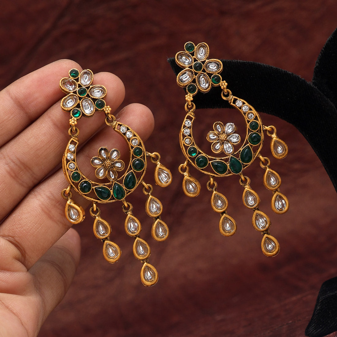Green Color Matte Gold Earrings (MGE205GRN)