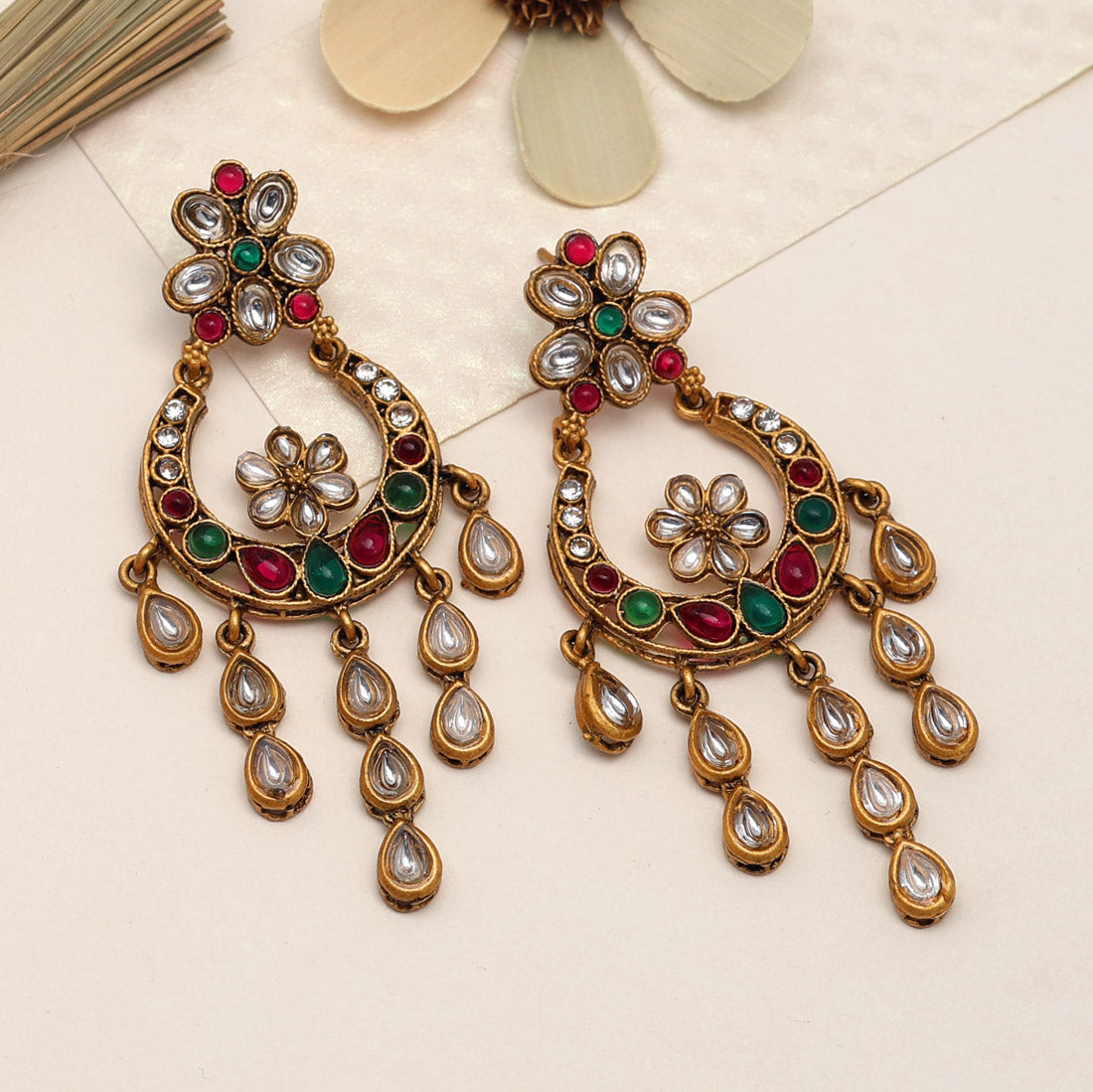 Rani & Green Color Matte Gold Earrings (MGE205RNIGRN)
