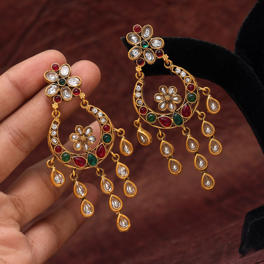 Rani & Green Color Matte Gold Earrings (MGE205RNIGRN)