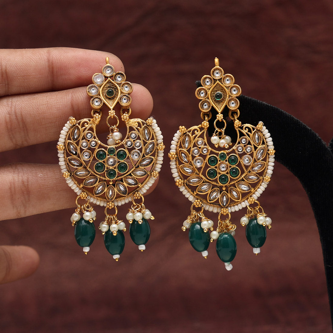 Green Color Matte Gold Earrings (MGE213GRN)