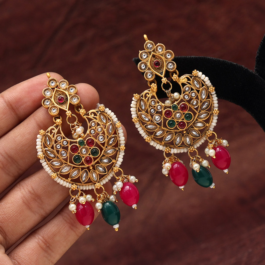 Rani & Green Color Matte Gold Earrings (MGE213RNIGRN)