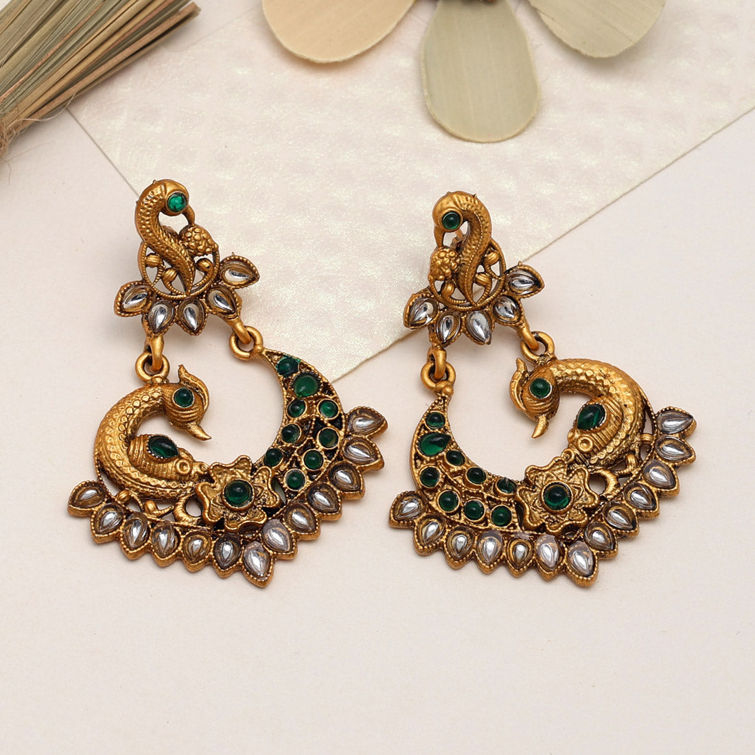 Green Color Matte Gold Earrings (MGE214GRN)
