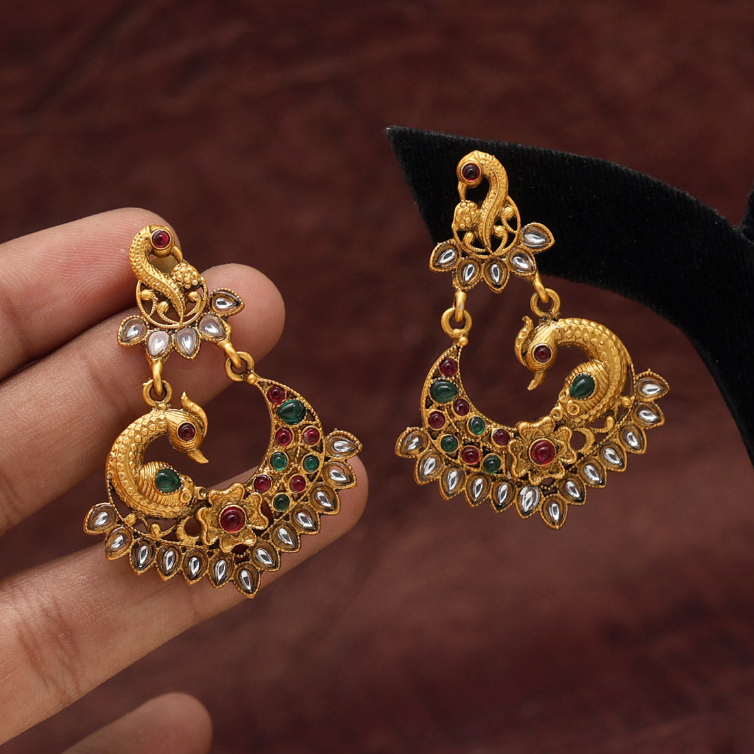 Rani & Green Color Matte Gold Earrings (MGE214RNIGRN)