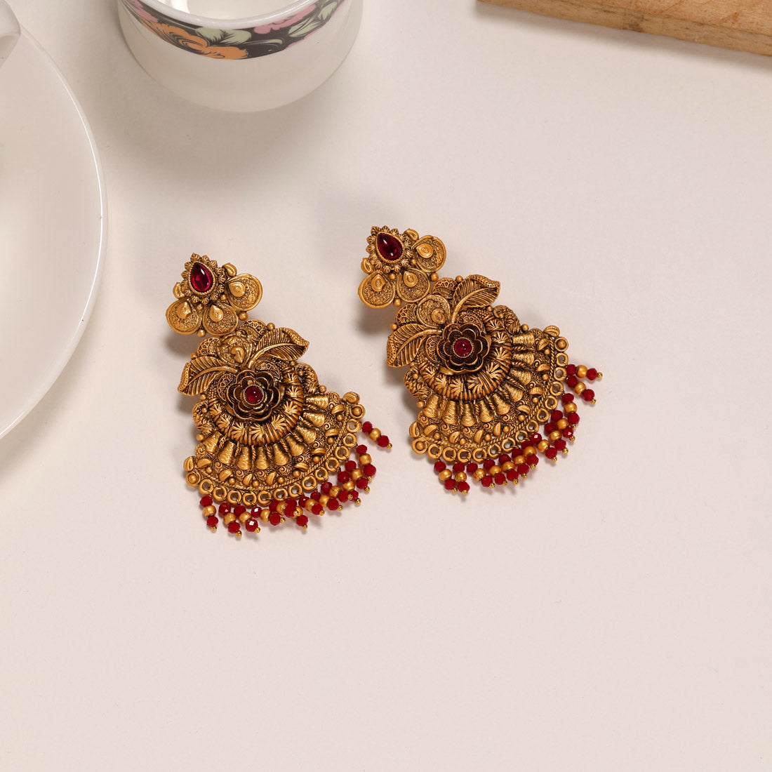 Maroon Color Rajwadi Matte Gold Earrings (MGE226MRN)