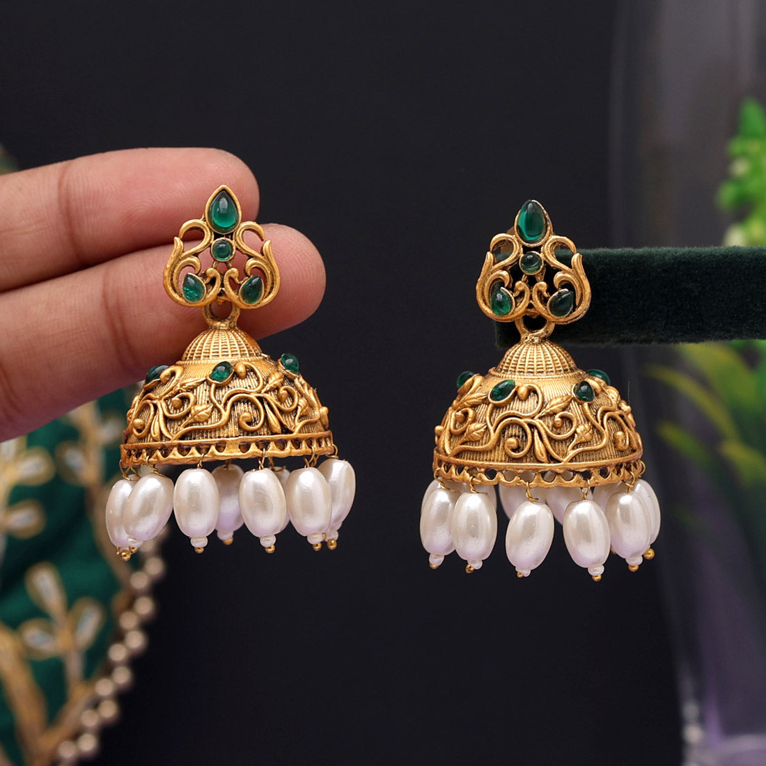Green Color Matte Gold Earrings (MGE227GRN)