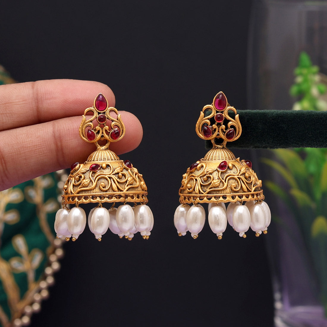 Rani Color Rajwadi Matte Gold Earrings (MGE227RNI)
