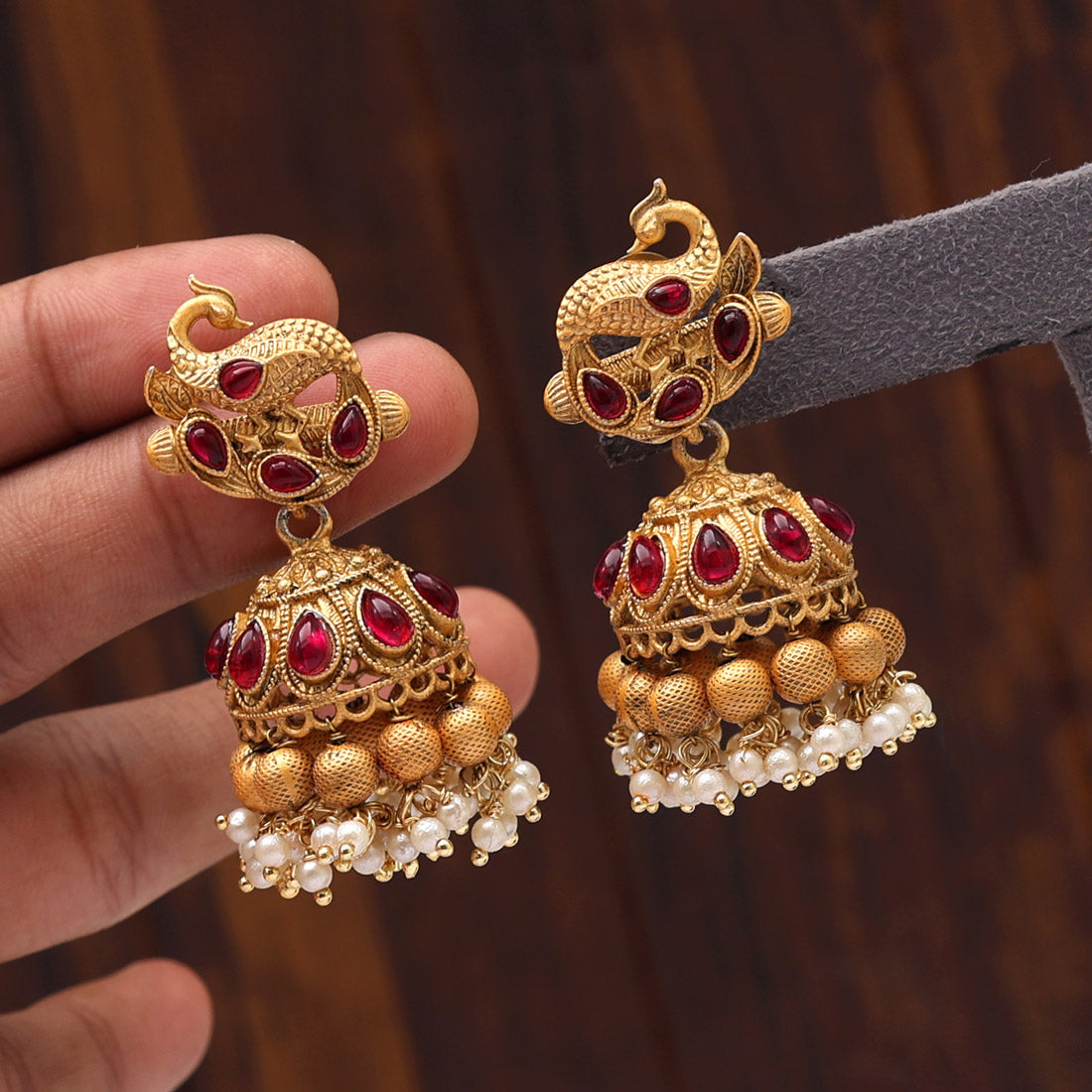Rani Color Rajwadi Matte Gold Earrings (MGE228RNI)