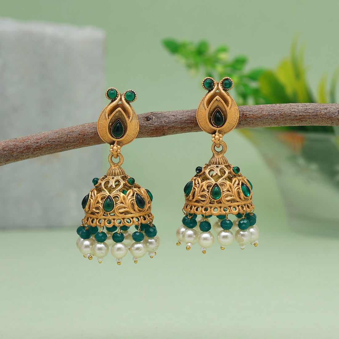 Green Color Matte Gold Earrings (MGE233GRN)