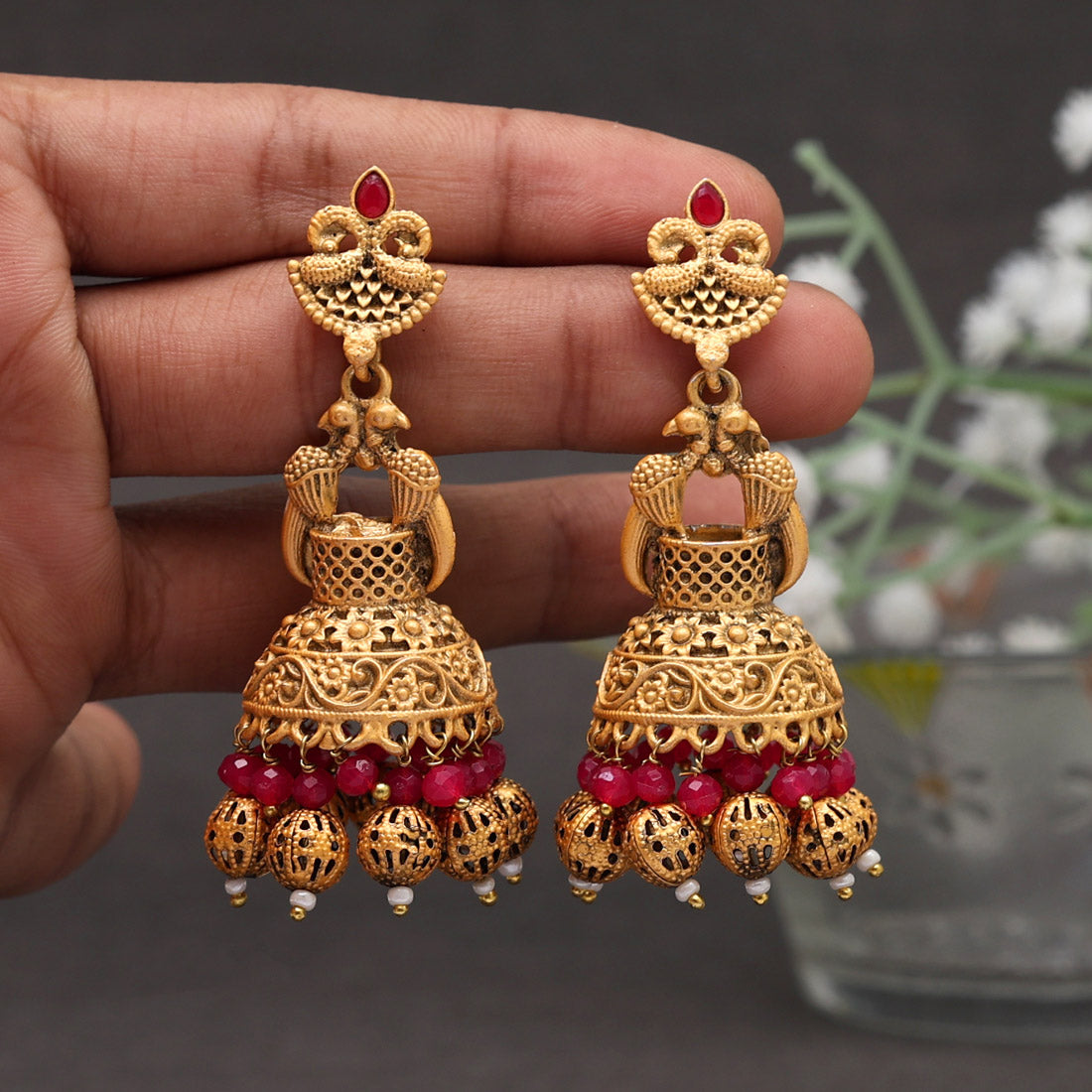 Rani Color Rajwadi Matte Gold Earrings (MGE246RNI)