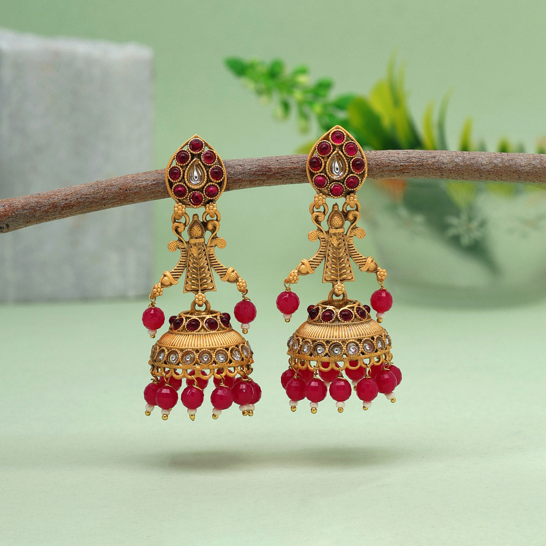 Rani Color Rajwadi Matte Gold Earrings (MGE253RNI)