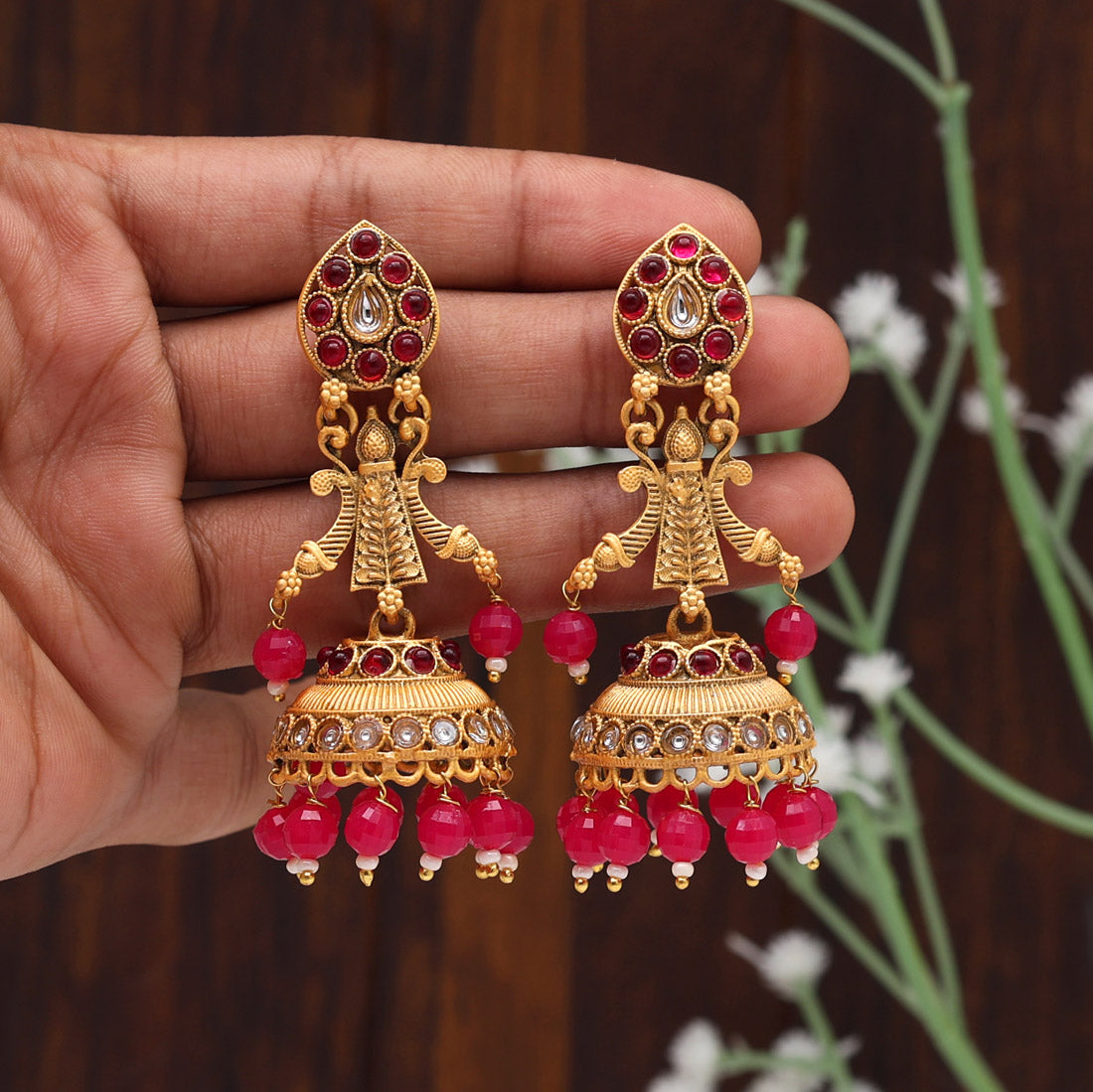 Rani Color Rajwadi Matte Gold Earrings (MGE253RNI)